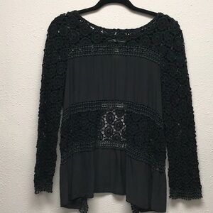 For Love & Liberty for Johnny Was Black Silk & Eyelet Blouse with back cut out